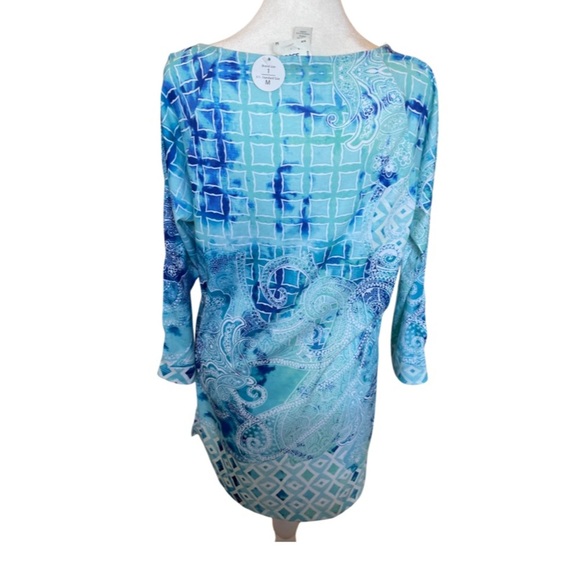 NWT Zenergy by Chico’s blue printed top with keyhole arm details 1 - Picture 3 of 5